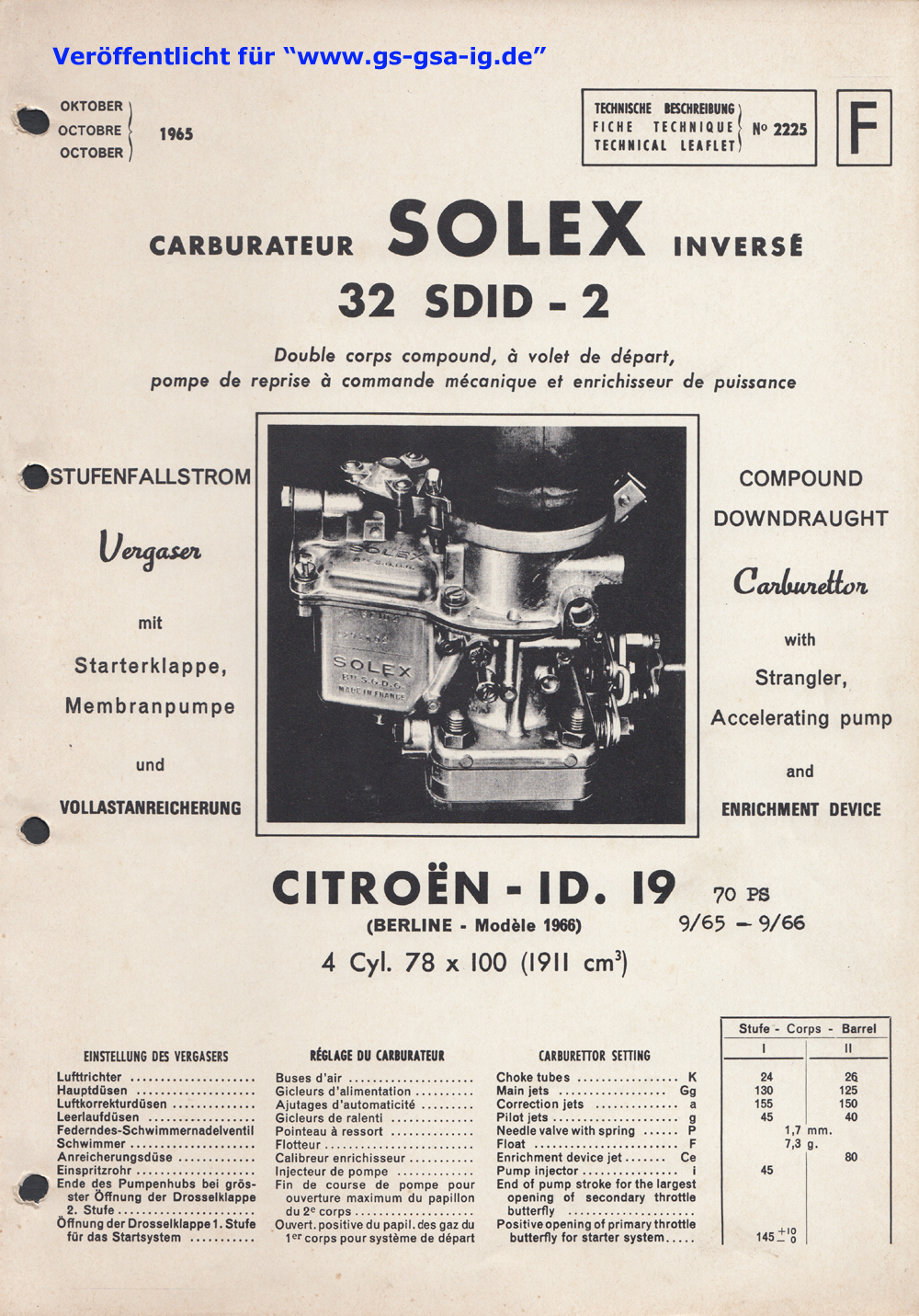 Vergaser Reparatursatz Solex 26 BC 1. Passend für Citroën 2CV +